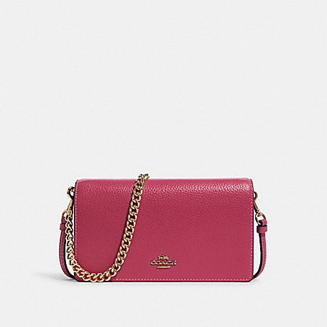 COACH C8756 Anna Foldover Clutch Crossbody With Chain GOLD/BOLD PINK