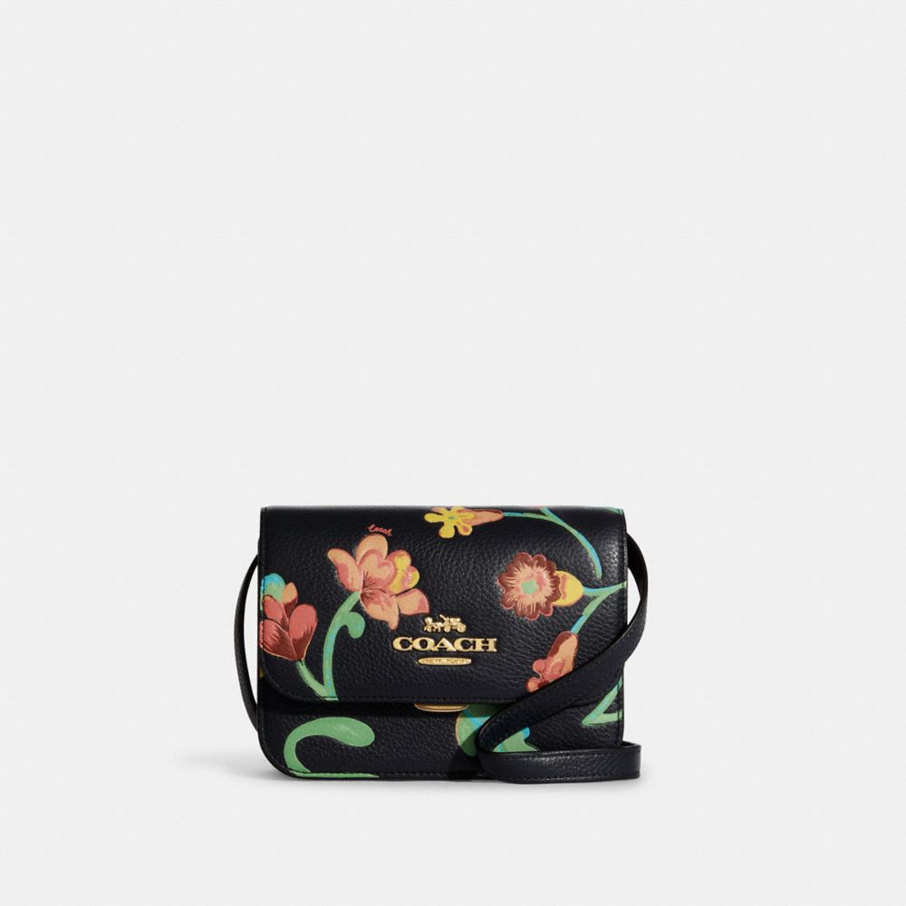 Mini Brynn Crossbody With Dreamy Land Floral Print - C8757 - GOLD/MIDNIGHT MULTI