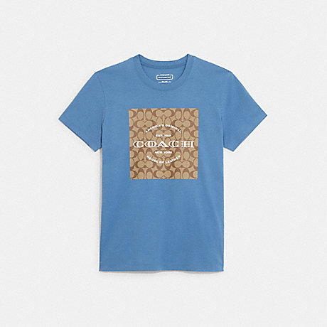 COACH C8775 Signature T Shirt In Organic Cotton Coronet-Blue