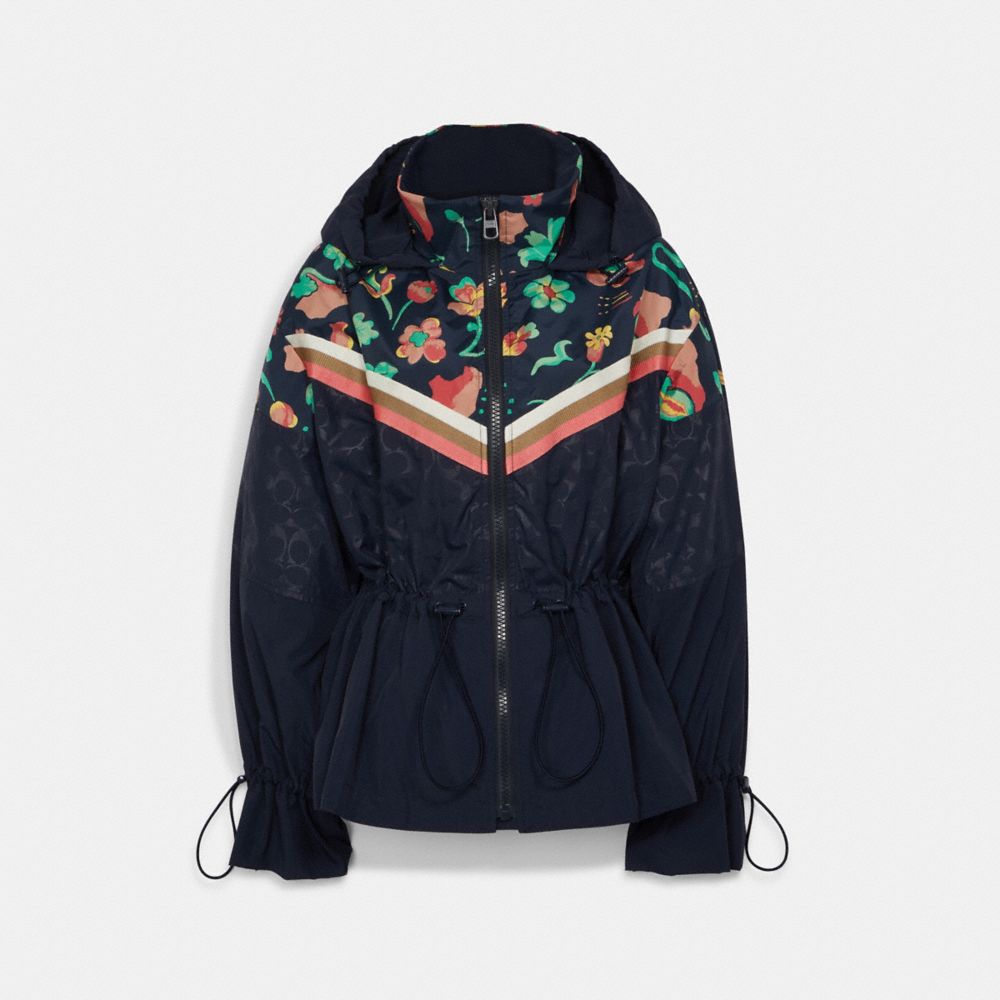 COACH C8790 Floral Blocked Windbreaker NAVY/MULTI