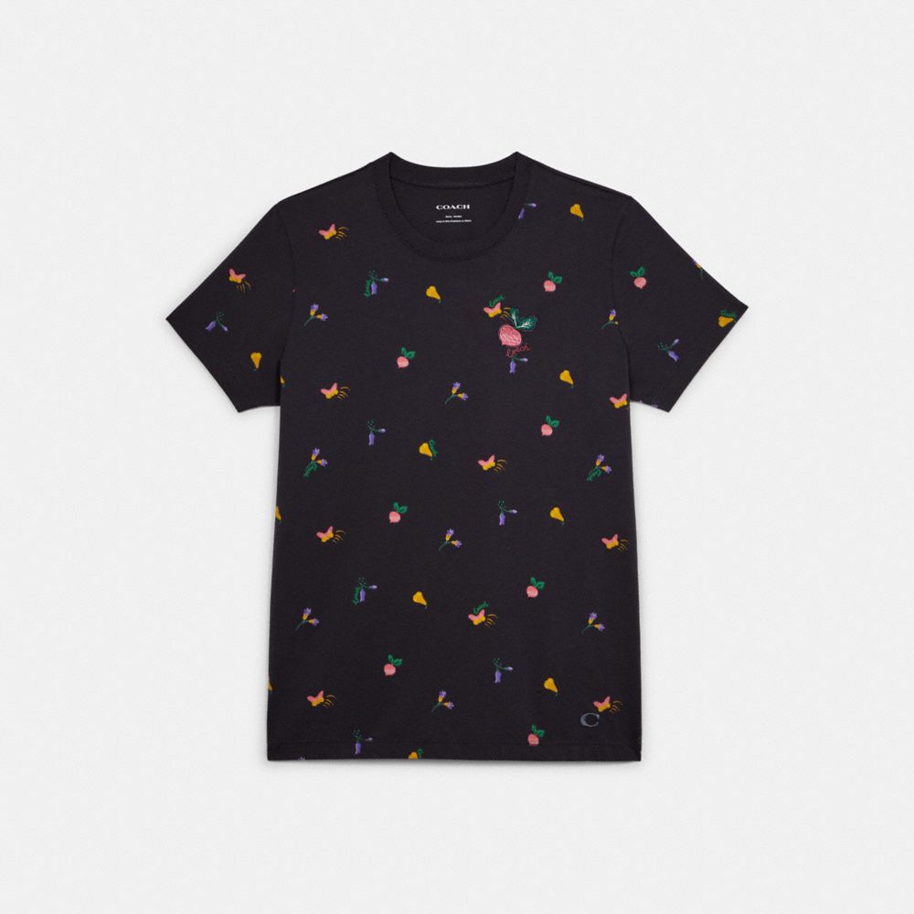 Garden Print T Shirt - C8806 - NAVY