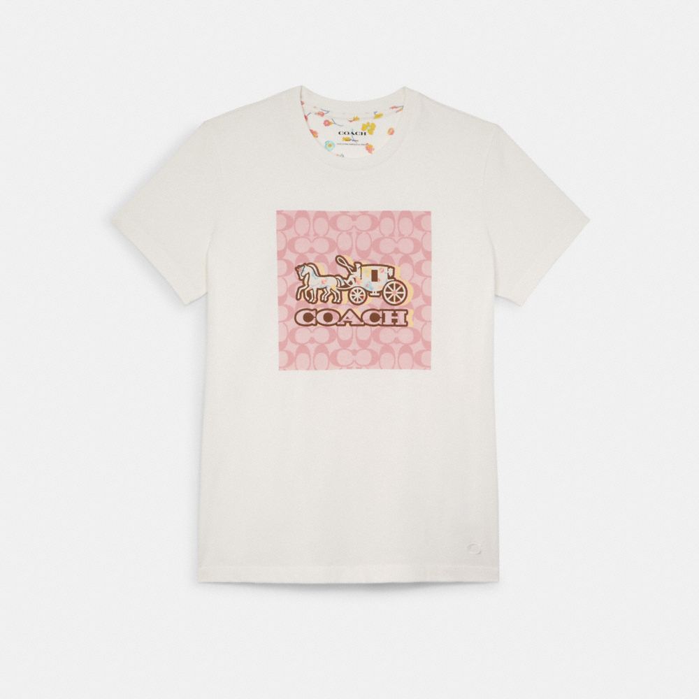 COACH C8807 Spring Horse And Carriage Signature T Shirt PINK