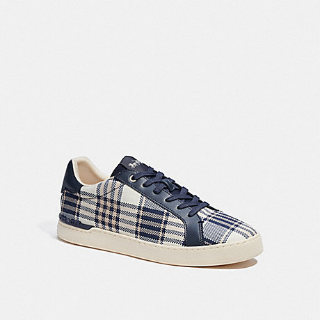 COACH C8809 Clip Low Top Sneaker With Plaid Print MIDNIGHT-NAVY