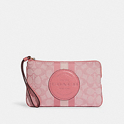 COACH Dempsey Large Corner Zip Wristlet In Signature Jacquard With Stripe And Coach Patch - GOLD/TAFFY - C8841