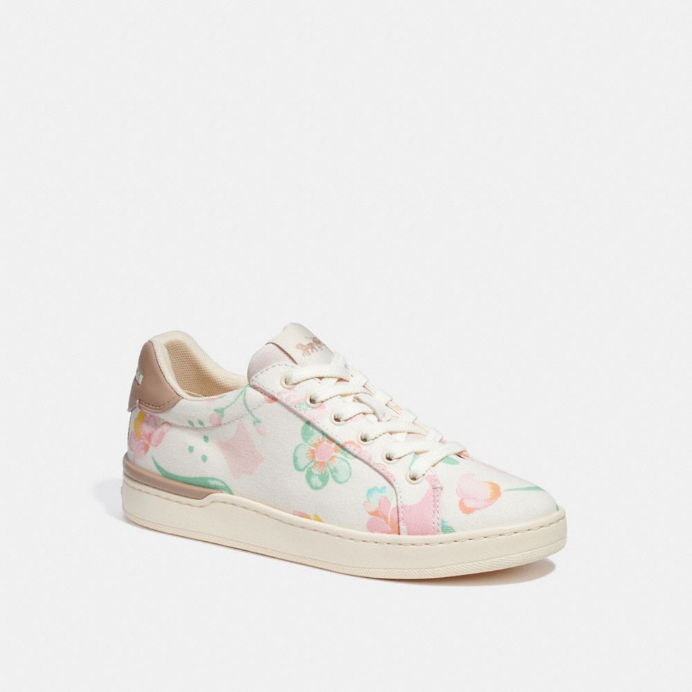 COACH C8957 Clip Low Top Sneaker With Floral CHALK