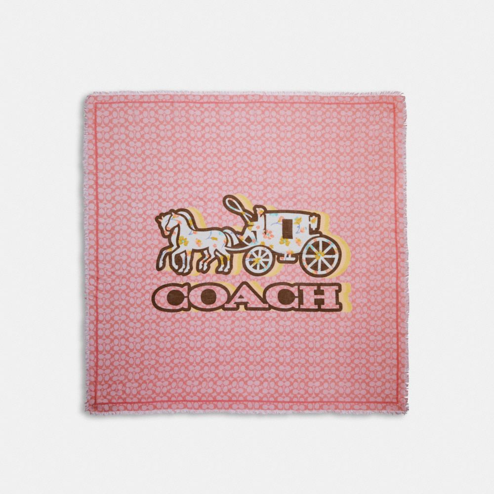 COACH C9004 - Horse And Carriage Mystical Floral Print Oversized Square Scarf TAFFY