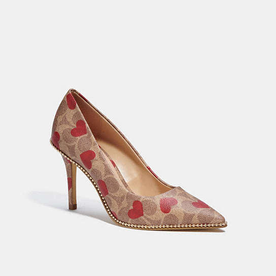 C9008 - Waverly Pump With Heart Print Electric Red