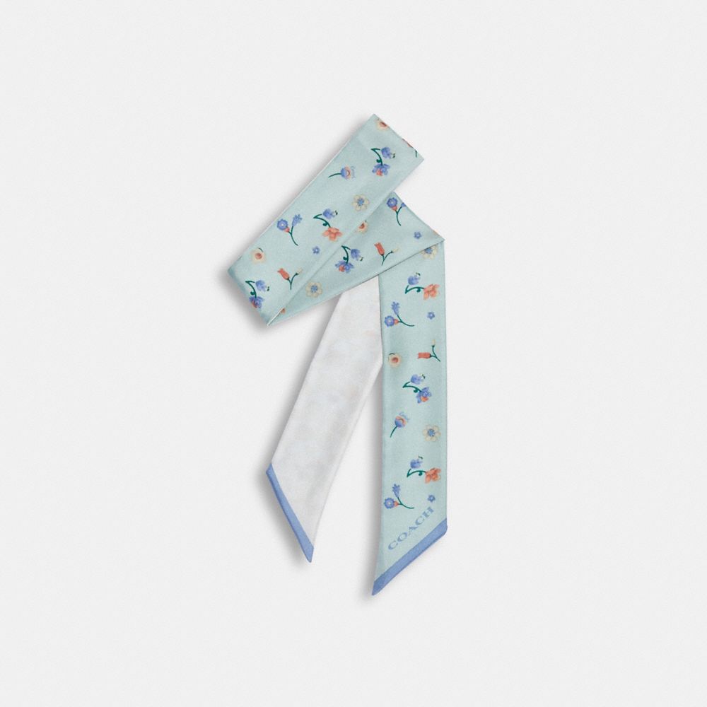 Mystical Floral Print Silk Skinny Scarf - C9010 - LIGHT TEAL CHALK