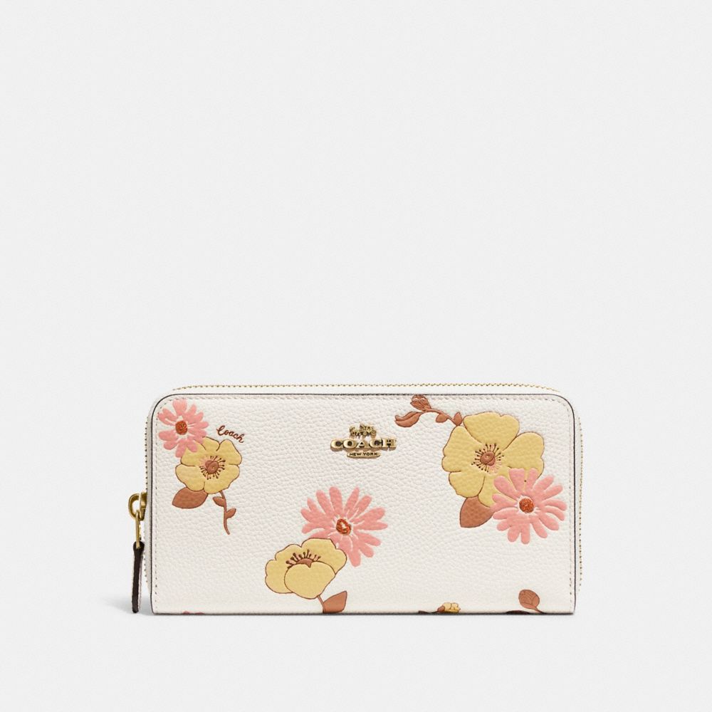 C9014 - Accordion Zip Wallet With Floral Print Brass/Chalk Multi