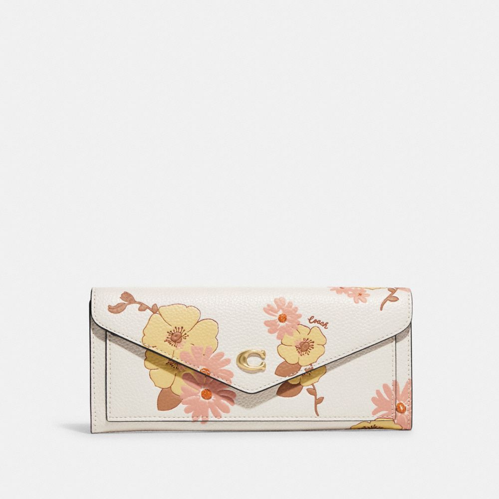 COACH C9040 Wyn Soft Wallet With Floral Print BRASS/CHALK MULTI