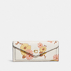 COACH C9040 Wyn Soft Wallet With Floral Print BRASS/CHALK MULTI