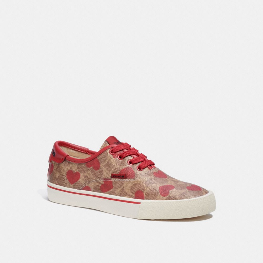 C9056 - Citysole Skate Sneaker With Heart Print Electric Red