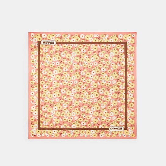 C9069 - Floral Print Silk Square Scarf Pink Yellow