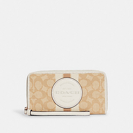 COACH C9073 Dempsey Large Phone Wallet In Signature Jacquard With Stripe And Coach Patch GOLD/LIGHT-KHAKI-CHALK