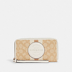 COACH Dempsey Large Phone Wallet In Signature Jacquard With Stripe And Coach Patch - GOLD/LIGHT KHAKI CHALK - C9073