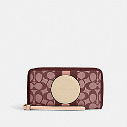 COACH C9073 Dempsey Large Phone Wallet In Signature Jacquard With Stripe And Coach Patch GOLD/WINE MULTI