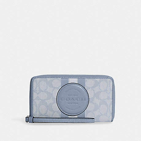 COACH Dempsey Large Phone Wallet In Signature Jacquard With Stripe And Coach Patch - SILVER/MARBLE BLUE - C9073