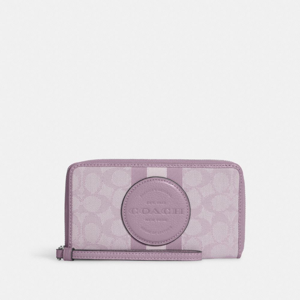 COACH C9073 Dempsey Large Phone Wallet In Signature Jacquard With Stripe And Coach Patch SV/Soft Lilac