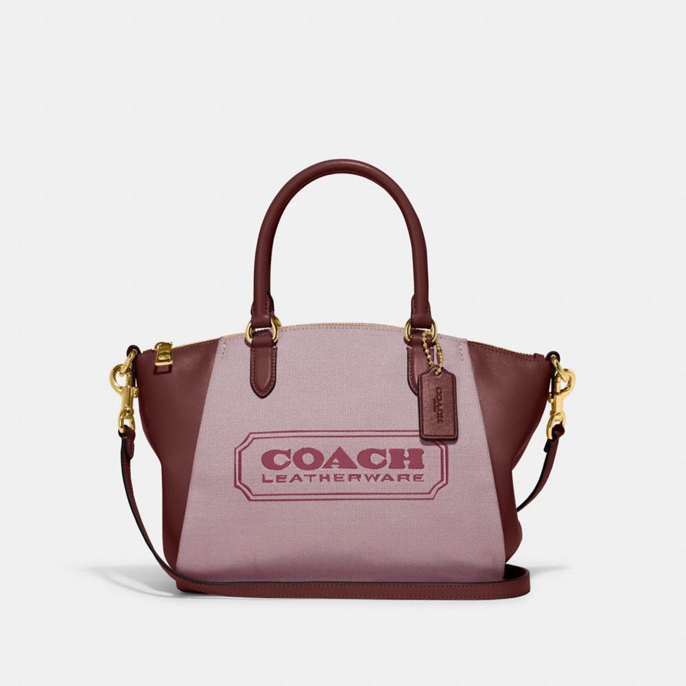 COACH C9079 Elise Satchel With Coach Badge BRASS/WINE MULTI