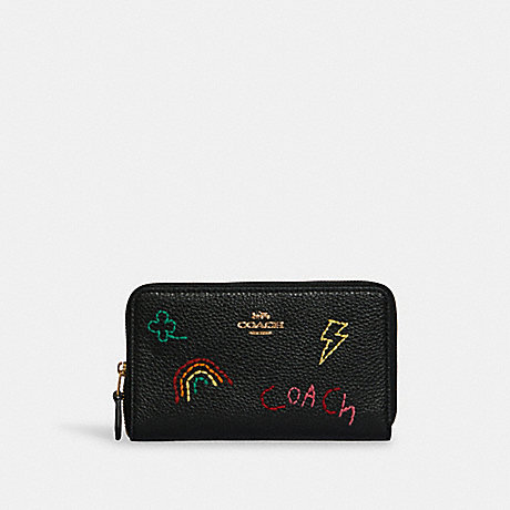 COACH C9104 Medium Id Zip Wallet With Diary Embroidery GOLD/BLACK-MULTI