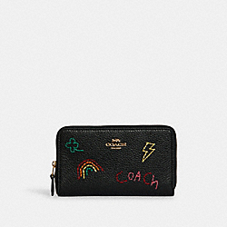 COACH C9104 - Medium Id Zip Wallet With Diary Embroidery GOLD/BLACK MULTI