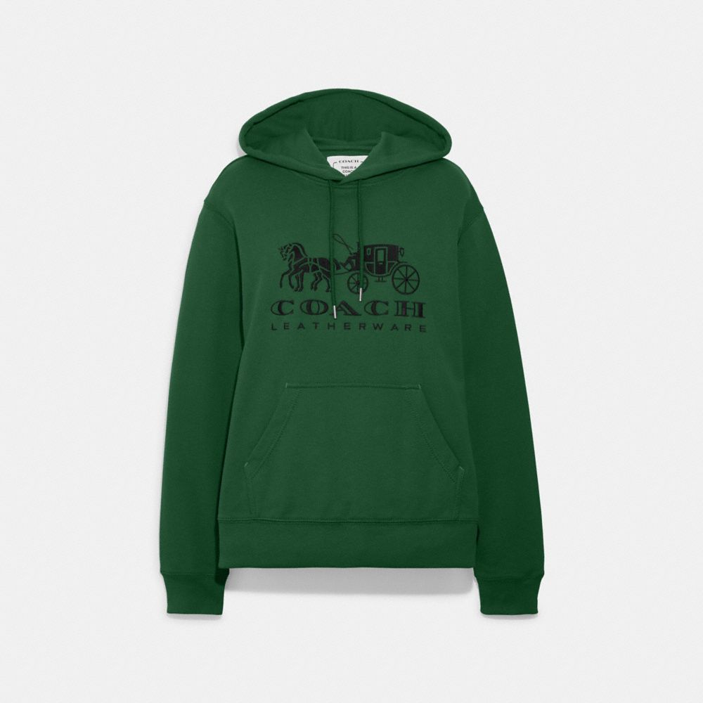 COACH C9113 Horse And Carriage Hoodie In Organic Cotton Dark Pine