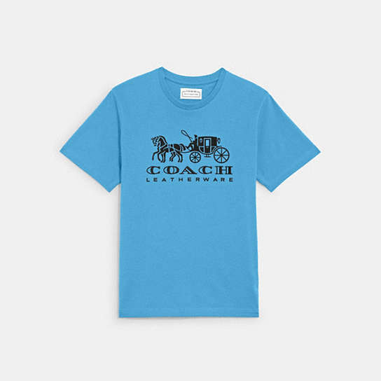 C9114 - Horse And Carriage T Shirt In Organic Cotton Teal
