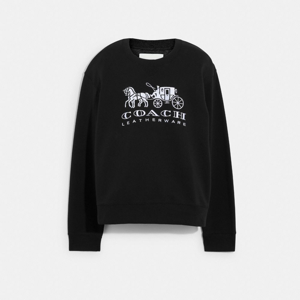 EVERGREEN HORSE AND CARRIAGE CREWNECK SWEATSHIRT IN ORGANIC COTTON