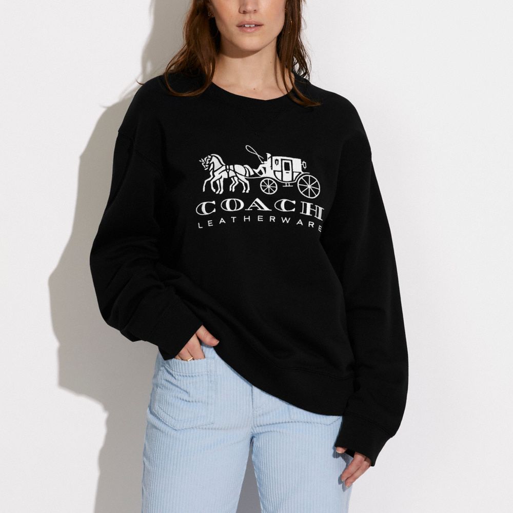 EVERGREEN HORSE AND CARRIAGE CREWNECK SWEATSHIRT IN ORGANIC COTTON