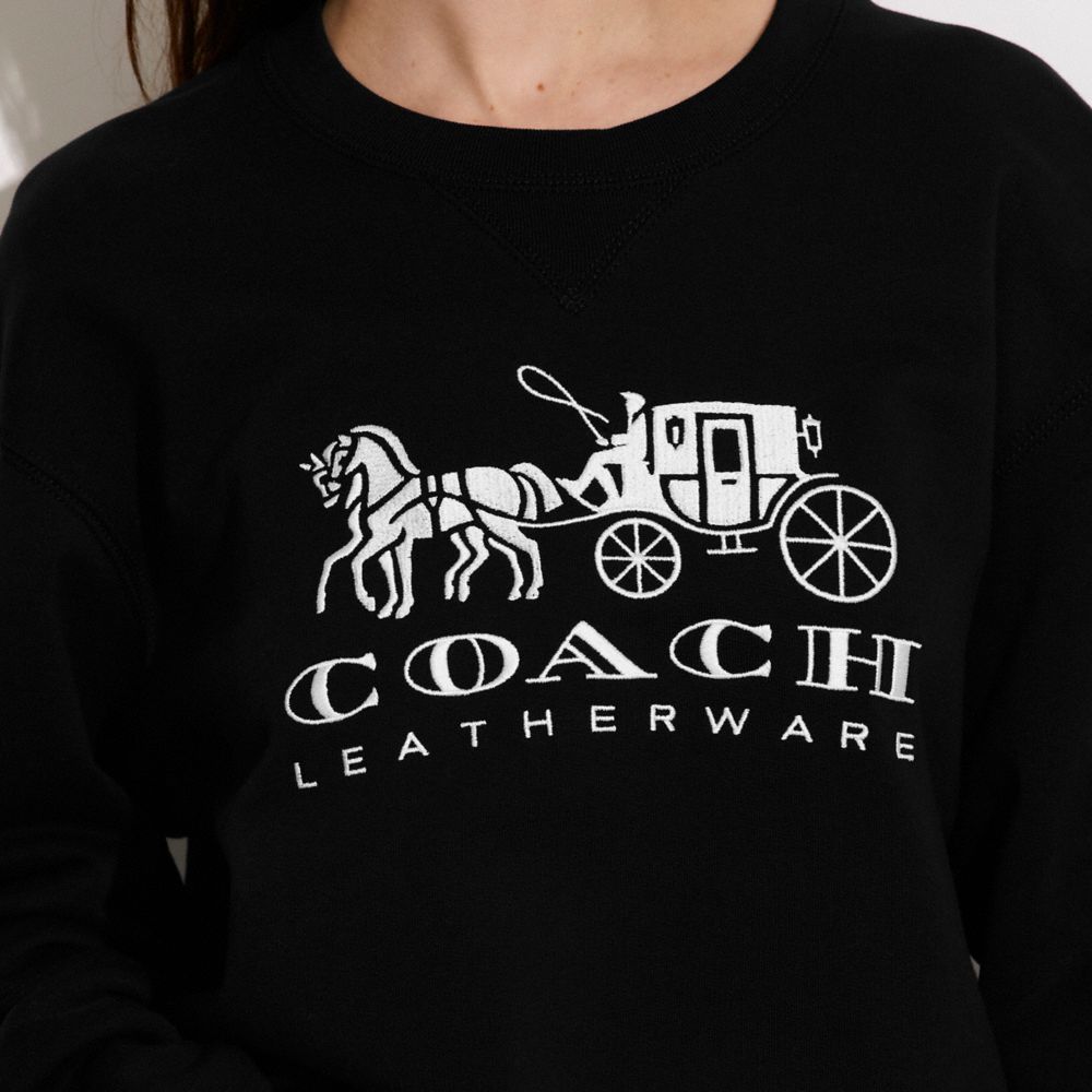 EVERGREEN HORSE AND CARRIAGE CREWNECK SWEATSHIRT IN ORGANIC COTTON