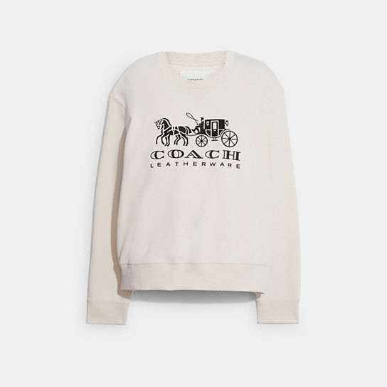 C9116 - Horse And Carriage Crewneck Sweatshirt In Organic Cotton Chalk