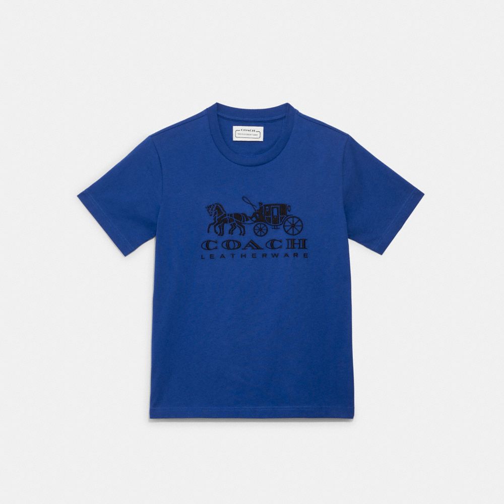 Horse And Carriage T Shirt In Organic Cotton - C9117 - Blue