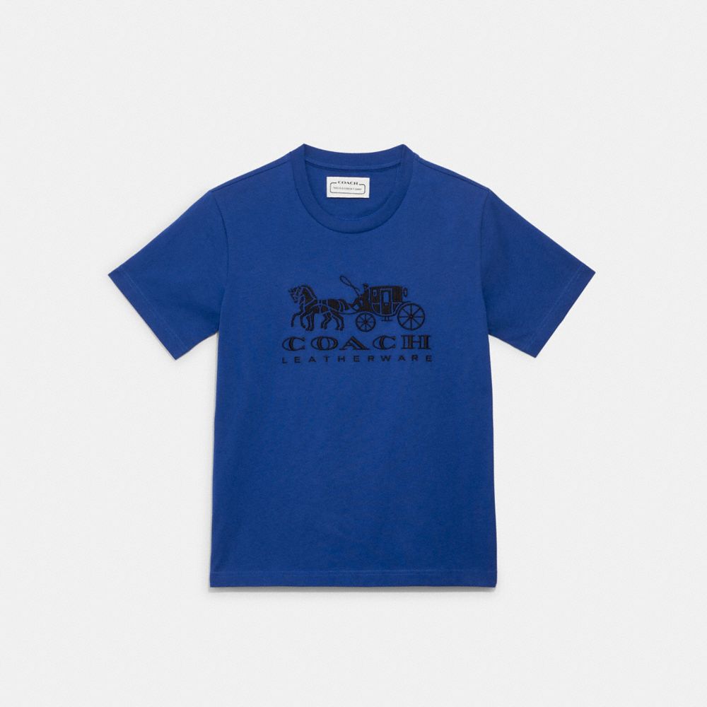 COACH C9117 Horse And Carriage T Shirt In Organic Cotton Blue