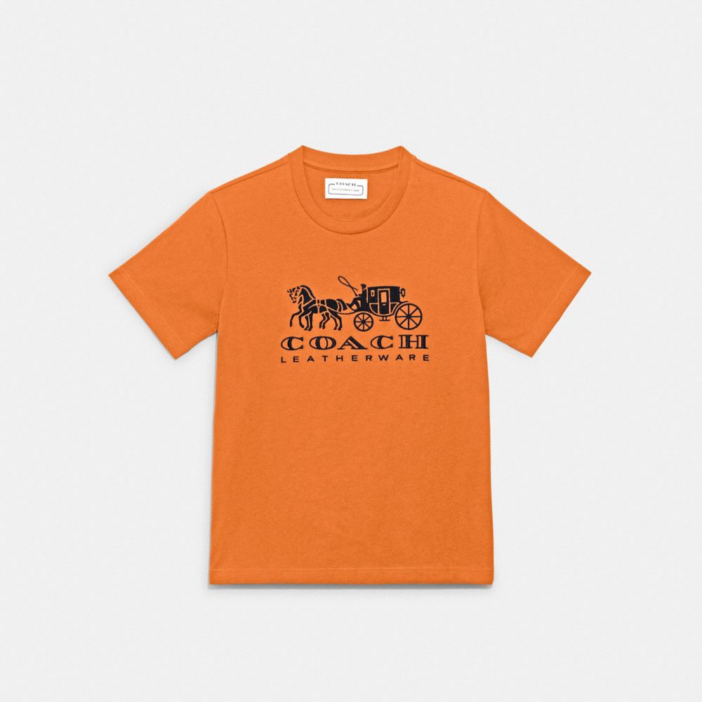 COACH C9117 Horse And Carriage T Shirt In Organic Cotton PAPAYA