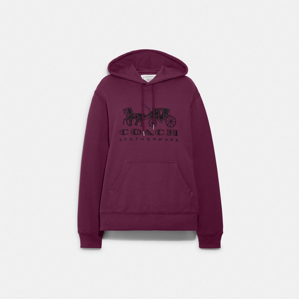 COACH C9118 Horse And Carriage Hoodie In Organic Cotton Deep Berry