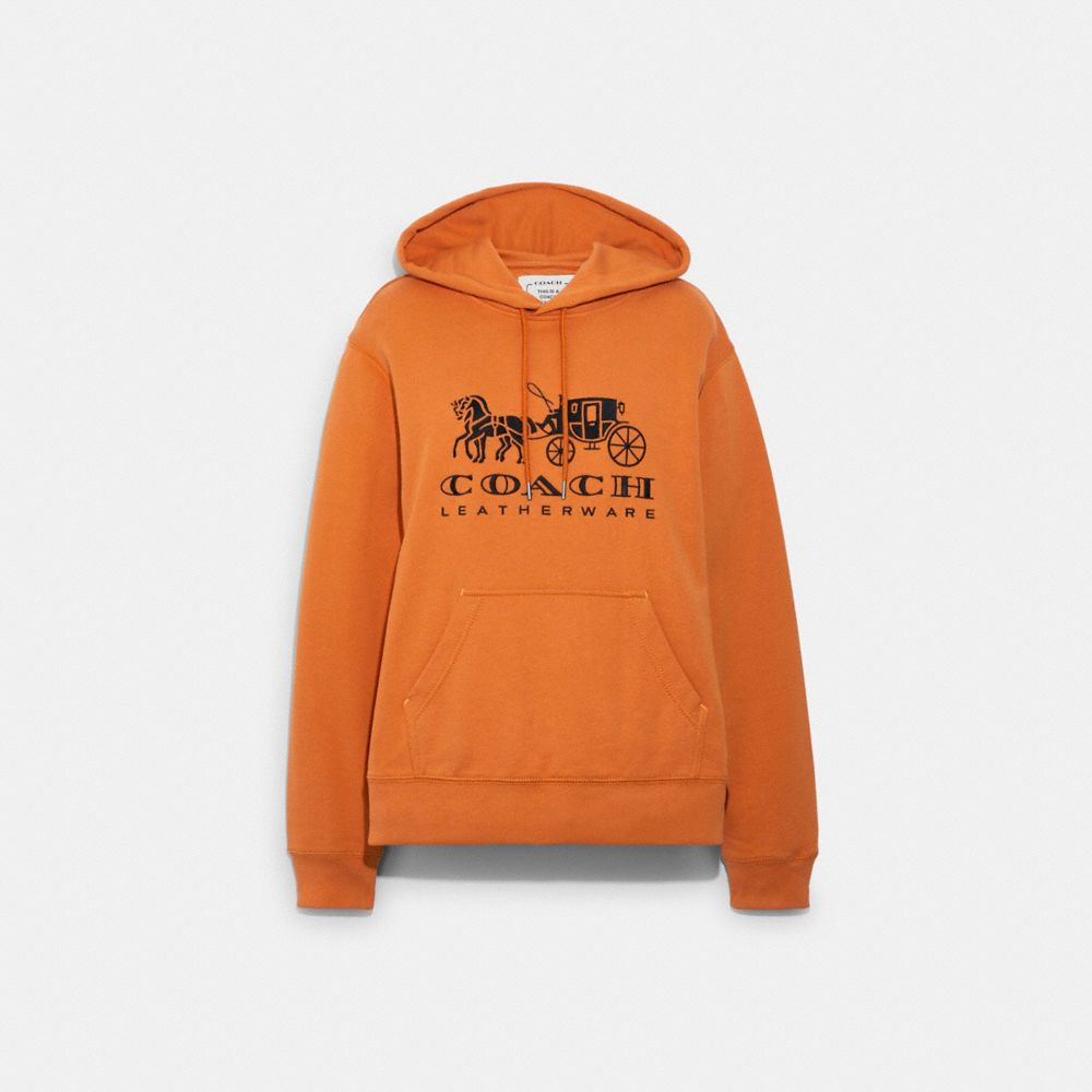 Horse And Carriage Hoodie In Organic Cotton - C9118 - PAPAYA