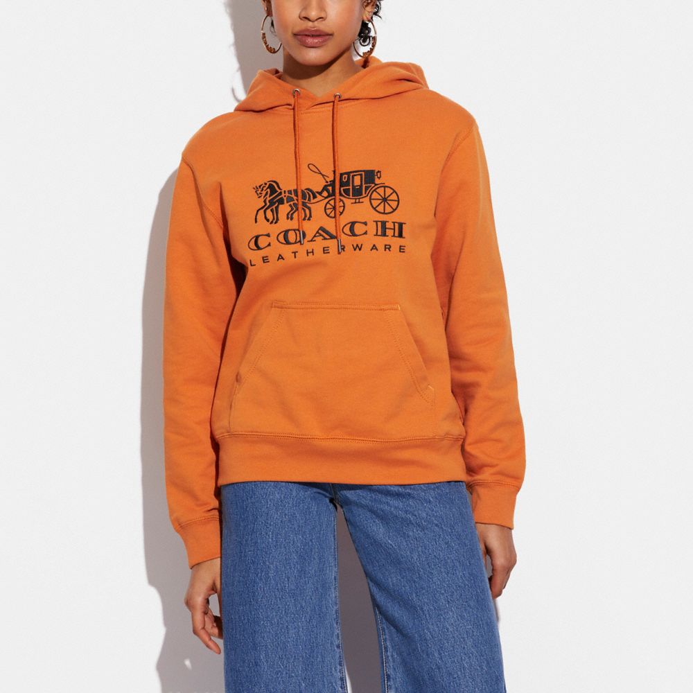 HORSE AND CARRIAGE HOODIE IN ORGANIC COTTON-PAPAYA