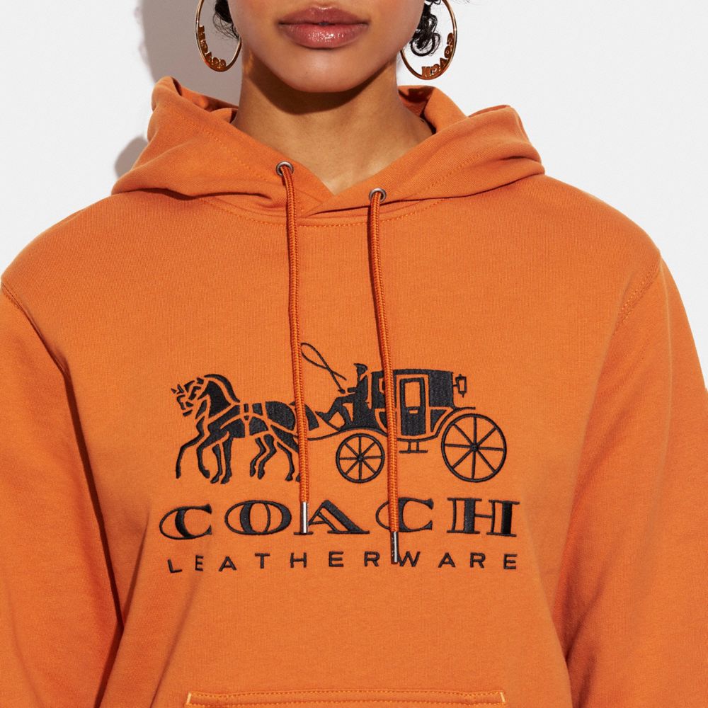 HORSE AND CARRIAGE HOODIE IN ORGANIC COTTON-PAPAYA