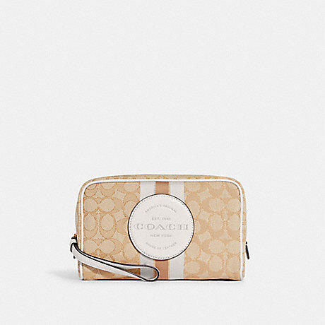 COACH C9119 Dempsey Boxy Cosmetic Case 20 In Signature Jacquard With Stripe And Coach Patch GOLD/LIGHT KHAKI CHALK