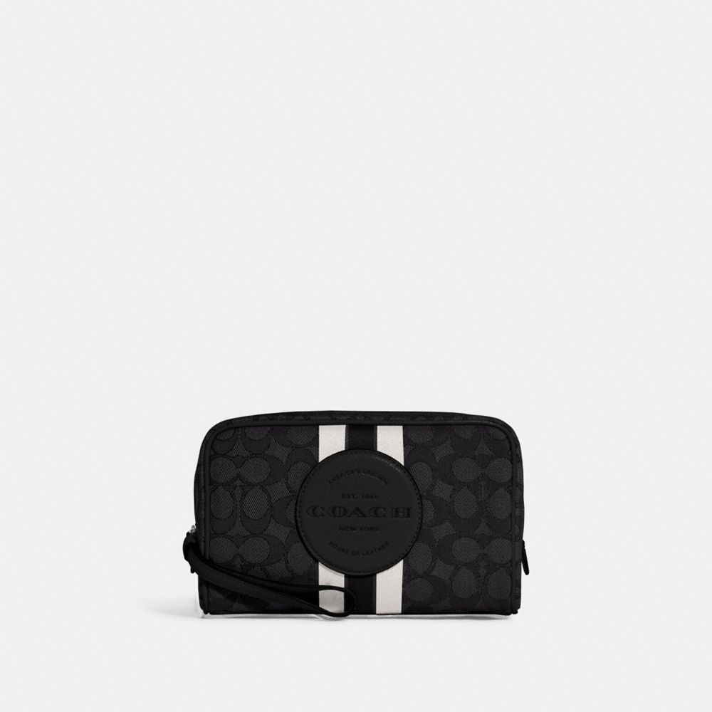 Dempsey Boxy Cosmetic Case 20 In Signature Jacquard With Stripe And Coach Patch - C9119 - Silver/Black Smoke Black Multi