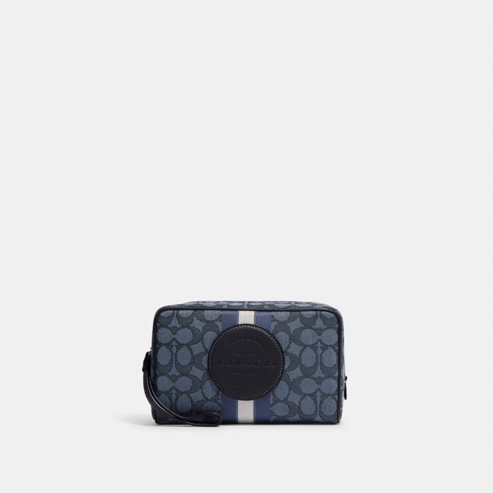 COACH C9119 Dempsey Boxy Cosmetic Case 20 In Signature Jacquard With Stripe And Coach Patch SILVER/DENIM/MIDNIGHT NAVY MULTI