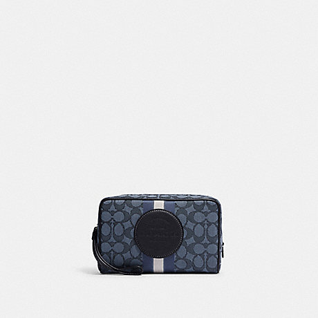 COACH C9119 Dempsey Boxy Cosmetic Case 20 In Signature Jacquard With Stripe And Coach Patch Silver/Denim/Midnight-Navy-Multi