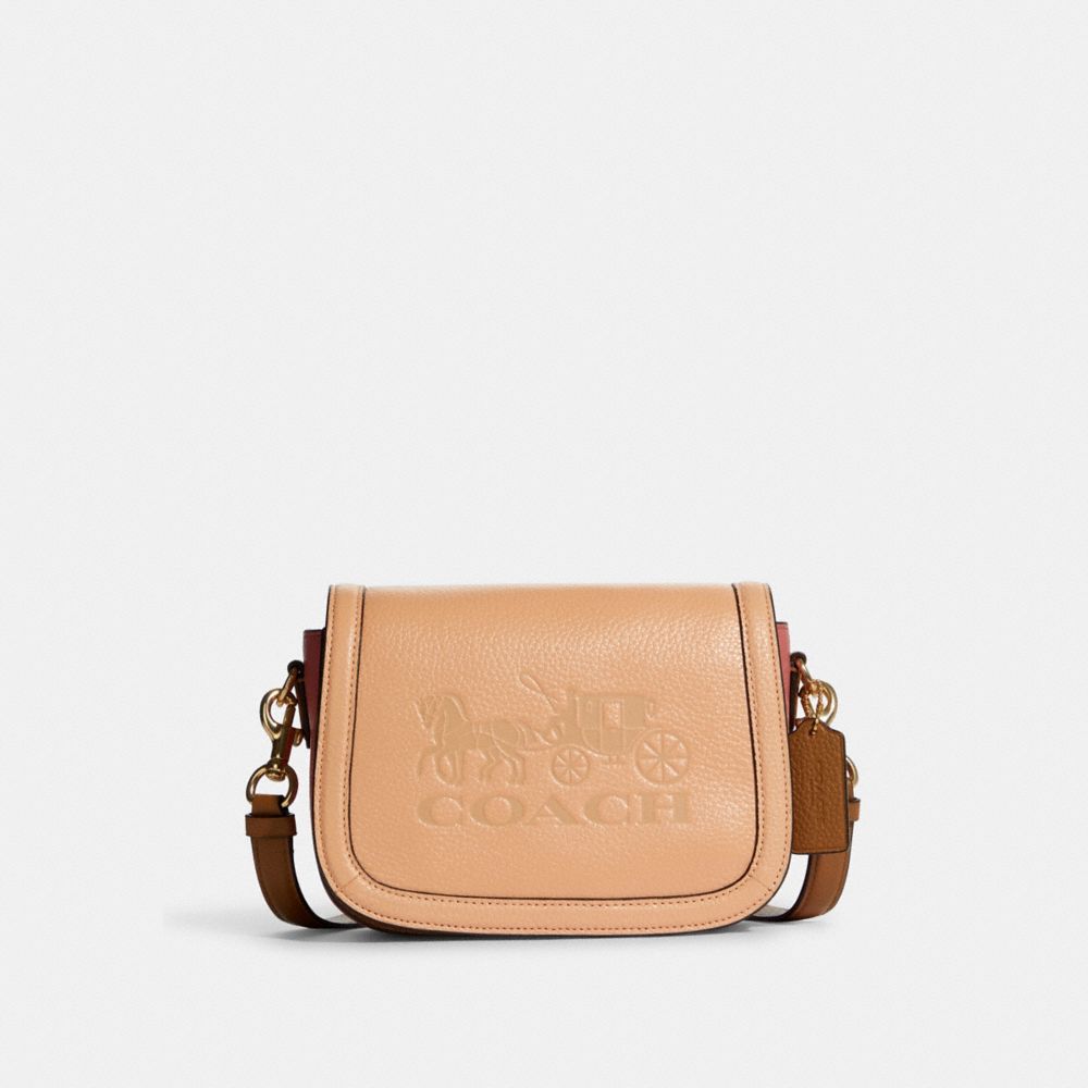Saddle Bag In Colorblock With Horse And Carriage - C9130 - GOLD/FADED BLUSH MULTI
