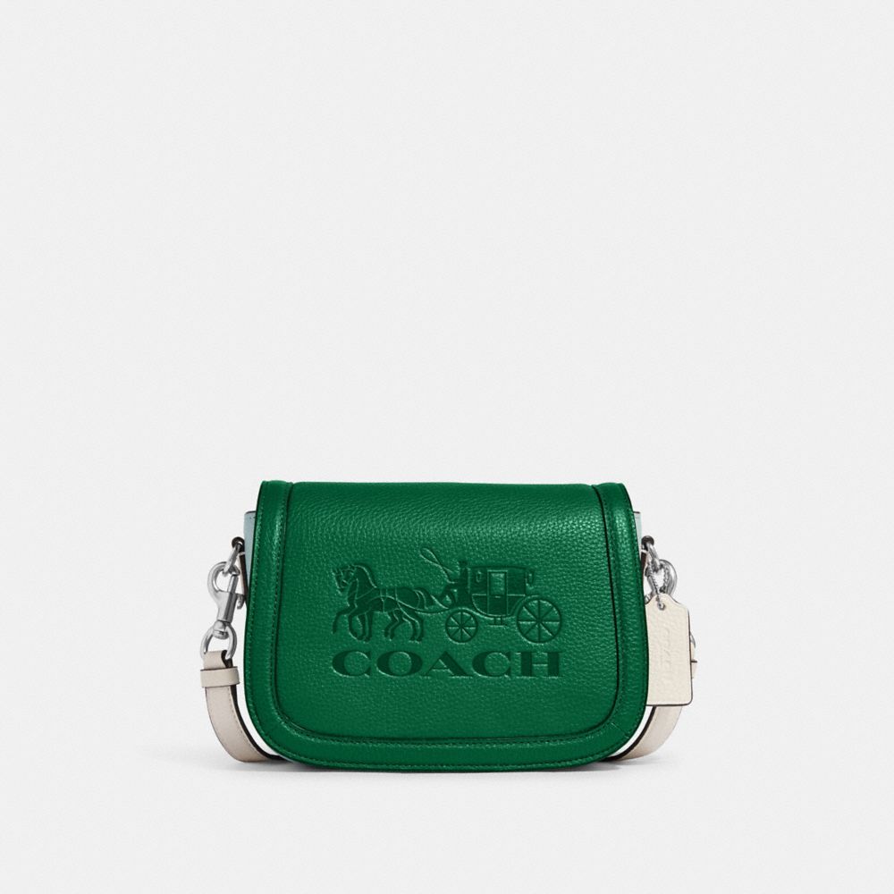 COACH C9130 - Saddle Bag In Colorblock With Horse And Carriage SILVER/GREEN MULTI
