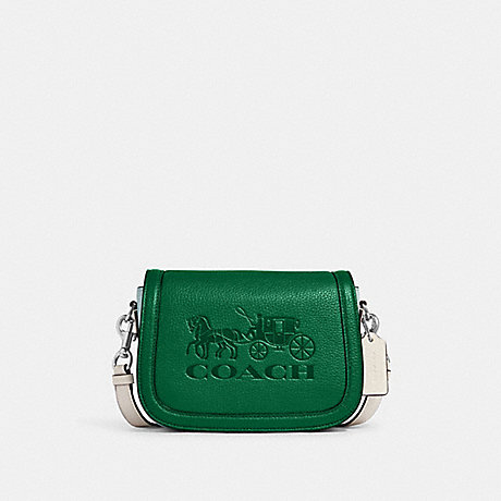 COACH C9130 Saddle Bag In Colorblock With Horse And Carriage SILVER/GREEN MULTI