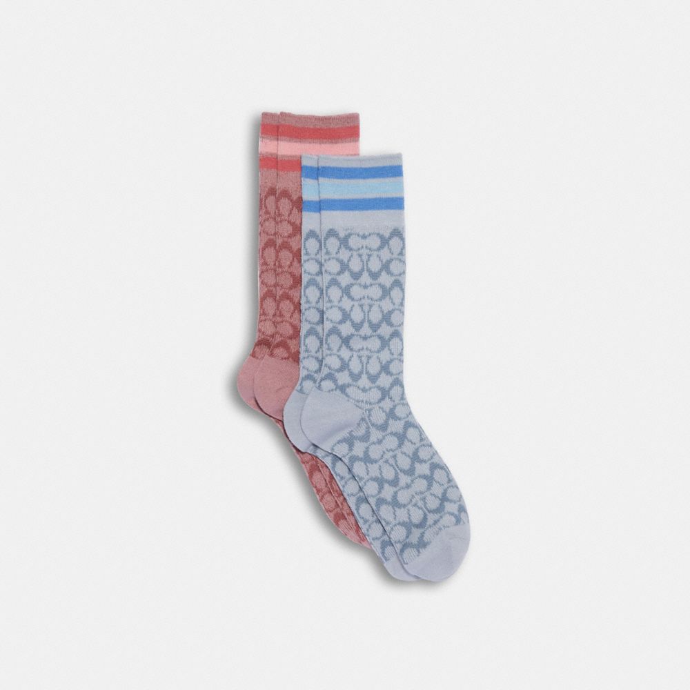 COACH C9134 - Signature Calf Length Socks PINK BLUE