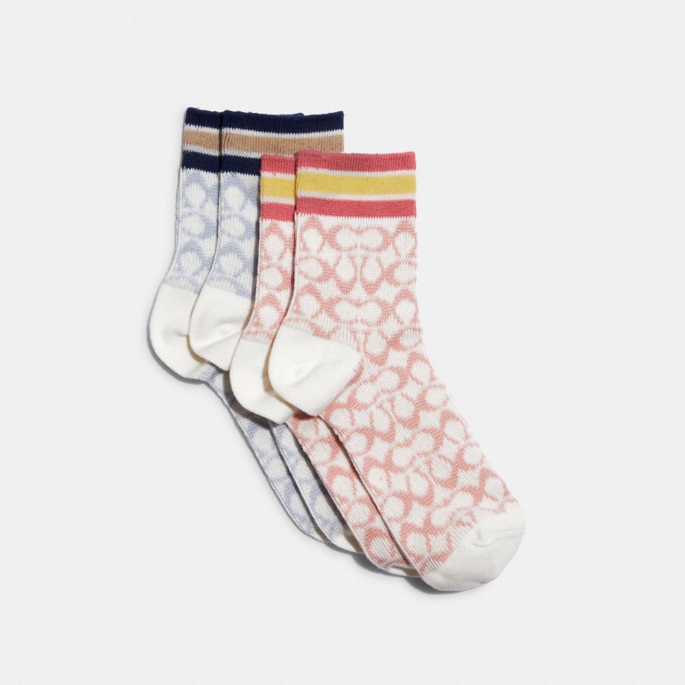 Signature Quarter Length Socks - CHALK/MULTI - COACH C9135