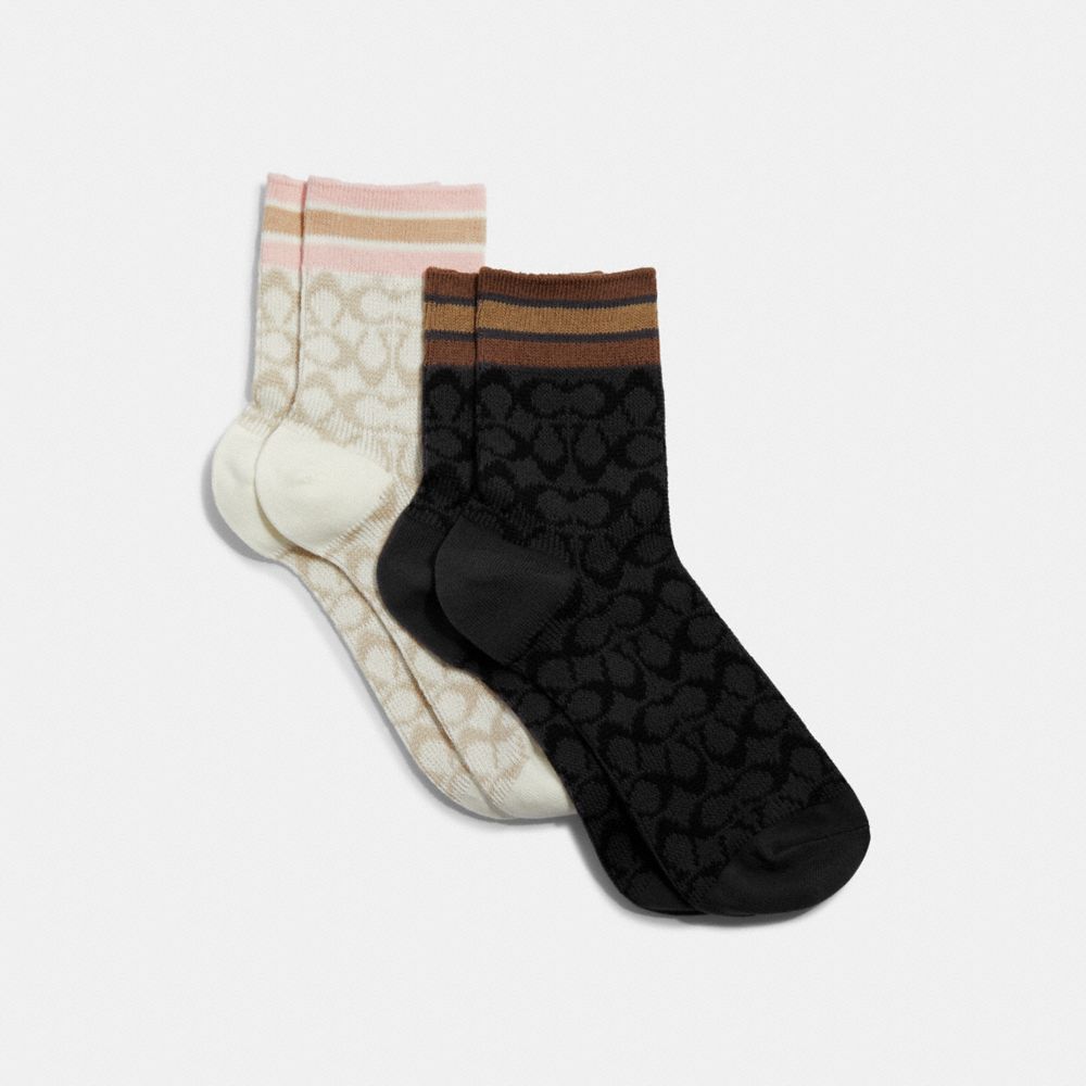 COACH C9135 Signature Quarter Length Socks Chalk/Black