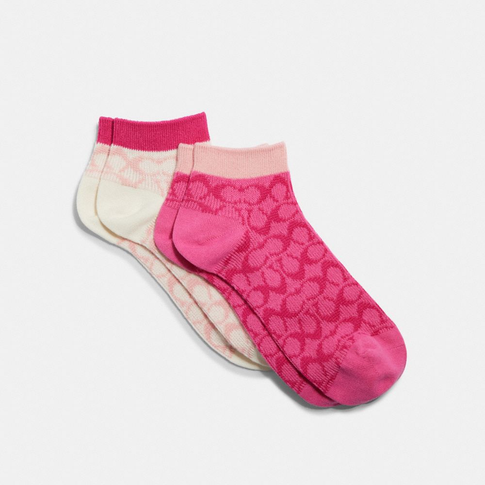 COACH C9136 Signature Ankle Length Socks PINK CHALK