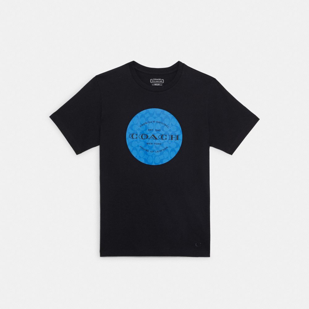 COACH Signature T Shirt - BLACK/BLUE - C9140